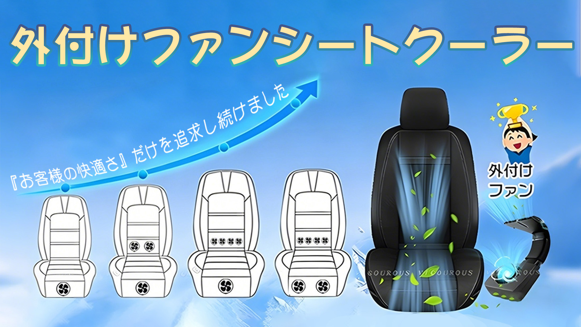 VIGOUROUSクールシートカバー 車用 強力ファン 3段階